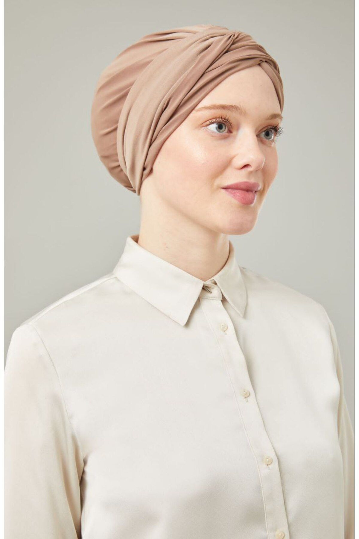 Kadın Tesettür Dolama Bone Sütlü Kahve - Standart