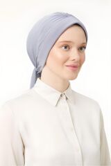 Kadın Tesettür Dubai Arkadan Bağlamalı Bone Şal Açık Gri