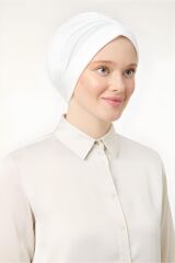 Kadın Tesettür Dubai Arkadan Bağlamalı Bone Şal Ekru