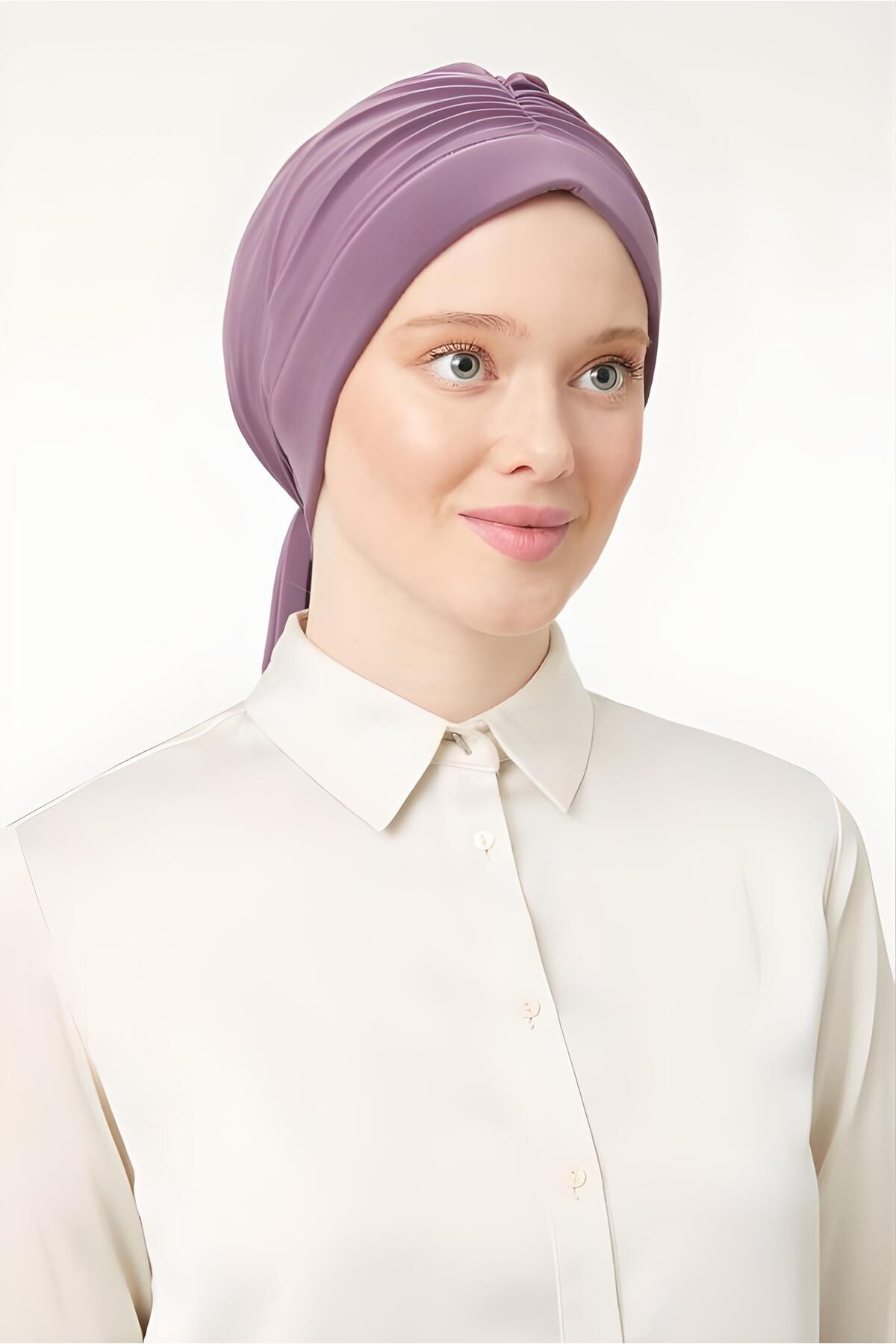 Kadın Tesettür Dubai Arkadan Bağlamalı Bone Şal Lila