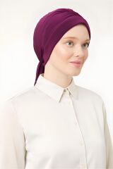 Kadın Tesettür Dubai Arkadan Bağlamalı Bone Şal Mor