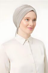 Kadın Tesettür Dubai Arkadan Bağlamalı Bone Şal Taş Rengi