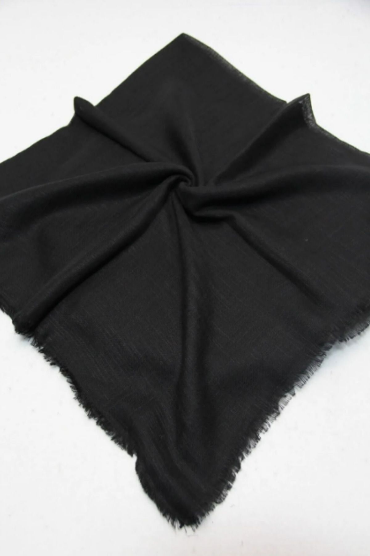 Kadın Tesettür Flamlı Eşarp Düz Flamlı Tülbent Siyah - 100 x 100