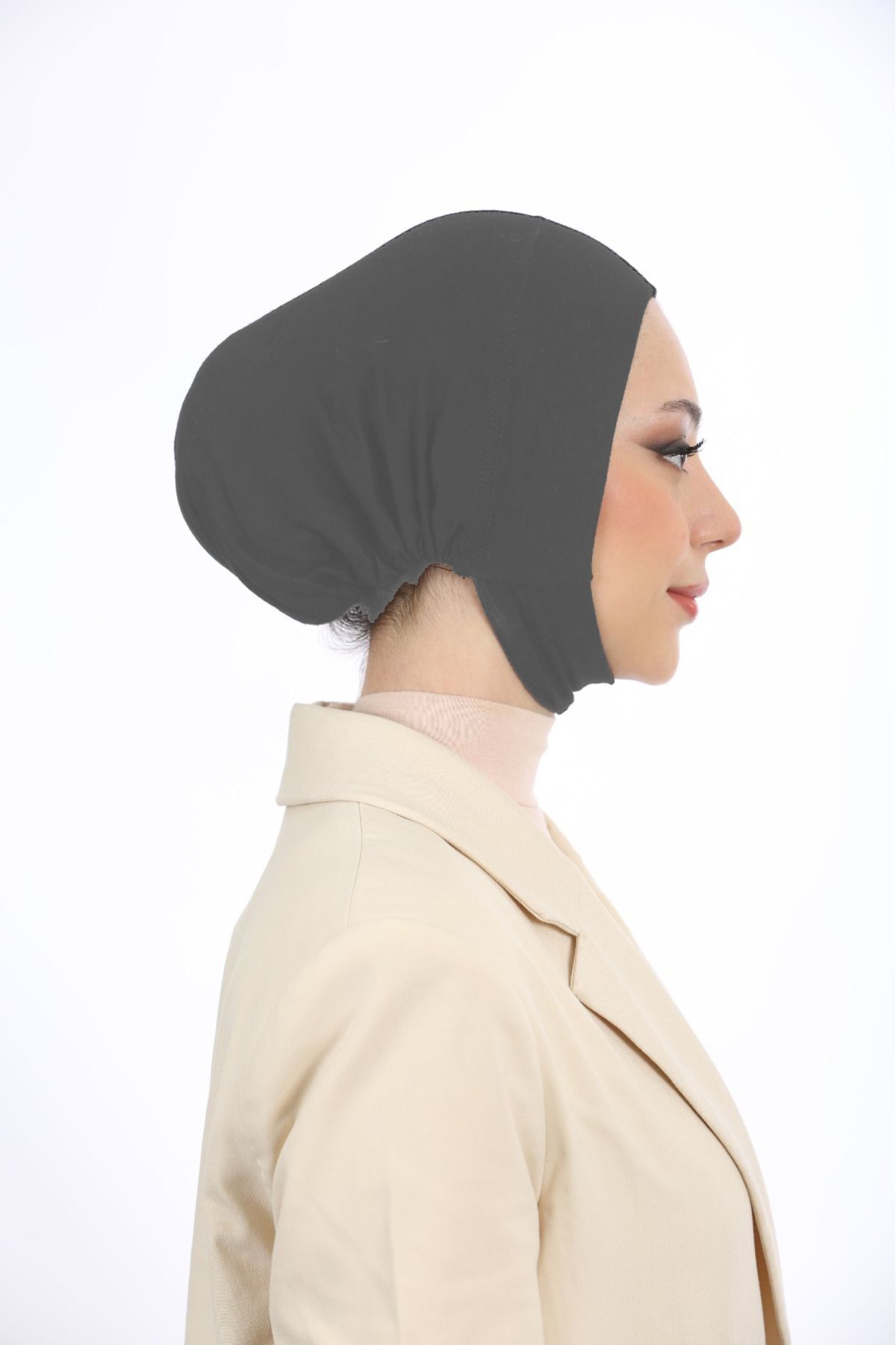 Kadın Tesettür Geniş Hacimli Pratik Ense Ve Çene Altından Geçmeli Kaymayan Bone Koyu Gri - Standart