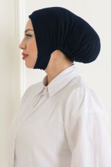 Kadın Tesettür Geniş Hacimli Pratik Ense Ve Çene Altından Geçmeli Kaymayan Bone Lacivert - Standart