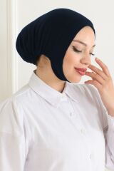 Kadın Tesettür Geniş Hacimli Pratik Ense Ve Çene Altından Geçmeli Kaymayan Bone Lacivert - Standart