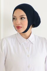 Kadın Tesettür Geniş Hacimli Pratik Ense Ve Çene Altından Geçmeli Kaymayan Bone Lacivert - Standart