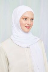 Kadın Tesettür Hijab Boneli Şifon Şal Beyaz - Tek Ebat