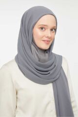 Kadın Tesettür Hijab Boneli Şifon Şal Koyu Gri - Tek Ebat