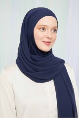 Kadın Tesettür Hijab Boneli Şifon Şal Lacivert - Tek Ebat