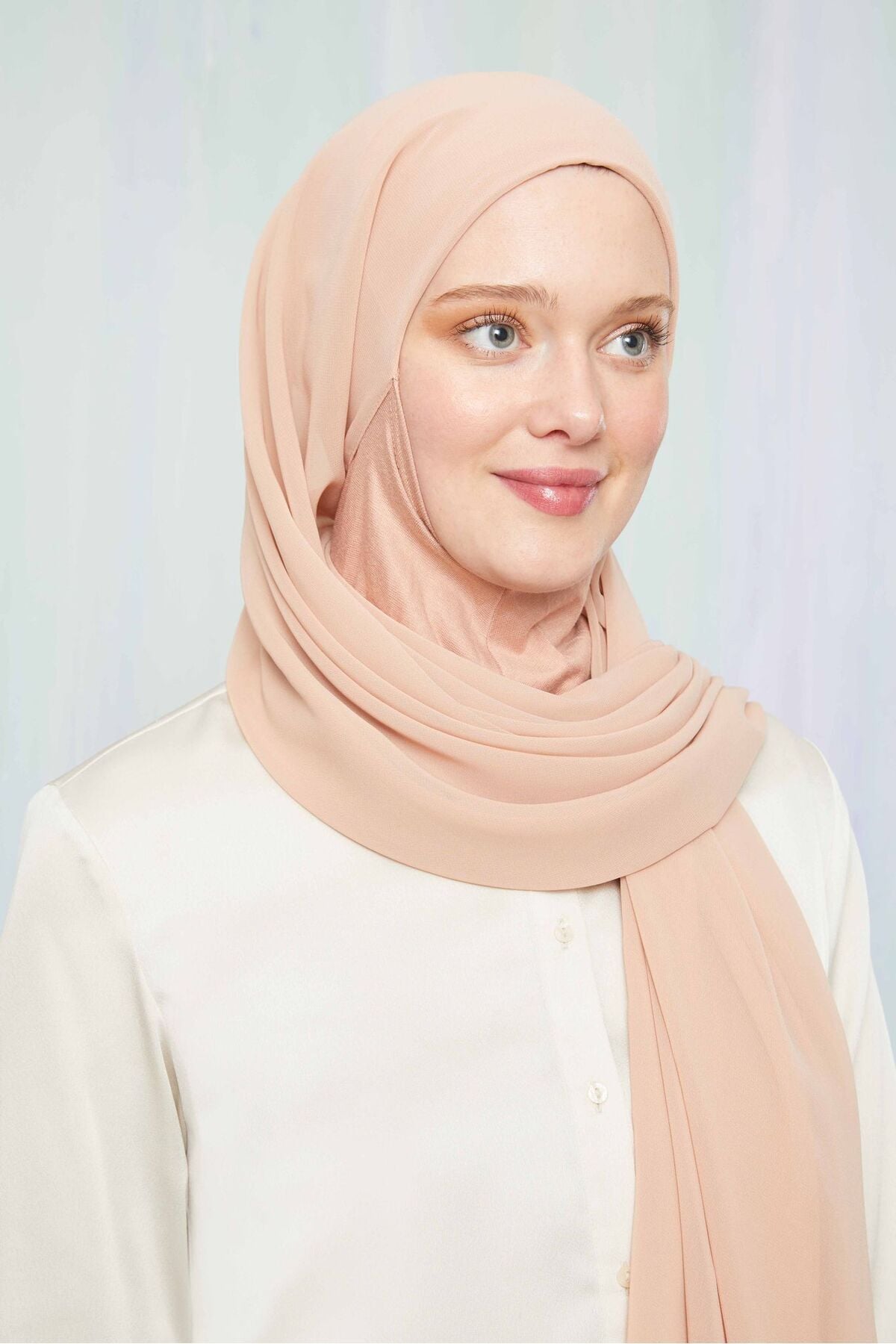 Kadın Tesettür Hijab Boneli Şifon Şal Pudra - Tek Ebat