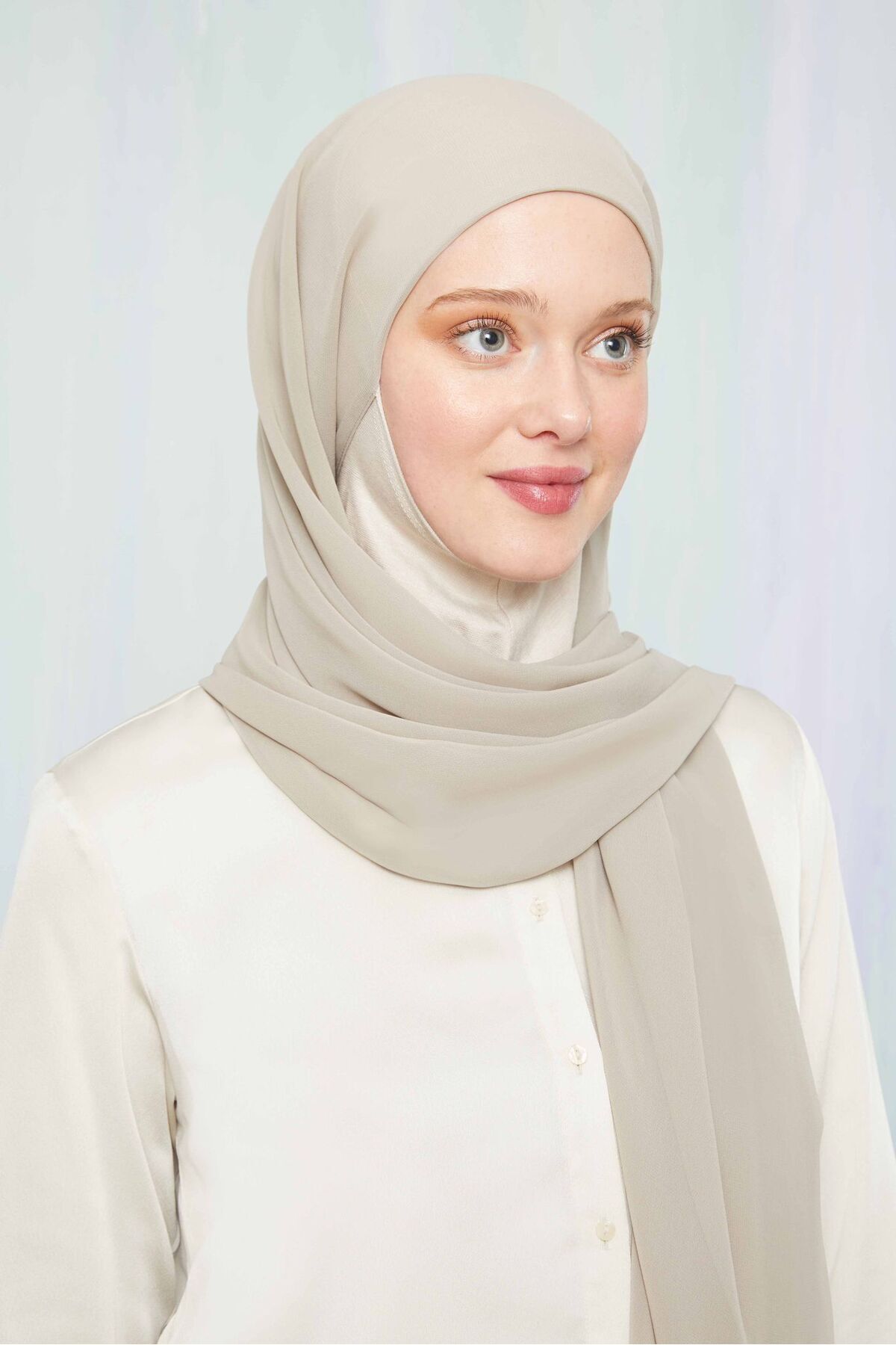 Kadın Tesettür Hijab Boneli Şifon Şal Taş Rengi - Tek Ebat