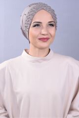 Kadın Tesettür İncili Taşlı Havuz Dış Bone Açık Gri - Standart