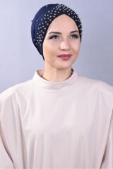 Kadın Tesettür İncili Taşlı Havuz Dış Bone Lacivert - Standart