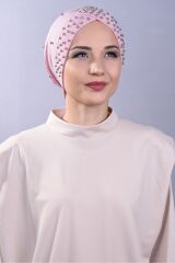 Kadın Tesettür İncili Taşlı Havuz Dış Bone Pudra - Standart