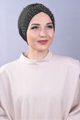 Kadın Tesettür İncili Taşlı Havuz Dış Bone Siyah - Standart