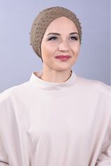 Kadın Tesettür İncili Taşlı Havuz Dış Bone Vizon - Standart