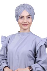 Kadın Tesettür İncili Taşlı Vera Dış Bone Açık Gri - Standart