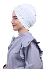 Kadın Tesettür İncili Taşlı Vera Dış Bone Ekru - Standart