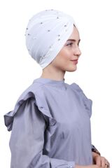 Kadın Tesettür İncili Taşlı Vera Dış Bone Ekru - Standart