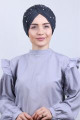 Kadın Tesettür İncili Taşlı Vera Dış Bone Koyu Gri - Standart