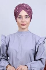 Kadın Tesettür İncili Taşlı Vera Dış Bone Lila - Standart