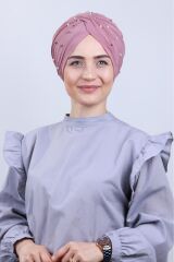 Kadın Tesettür İncili Taşlı Vera Dış Bone Pudra - Standart