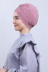 Kadın Tesettür İncili Taşlı Vera Dış Bone Pudra - Standart