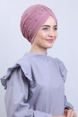 Kadın Tesettür İncili Taşlı Vera Dış Bone Pudra - Standart