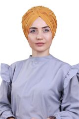 Kadın Tesettür İncili Taşlı Vera Dış Bone Taba Rengi - Standart