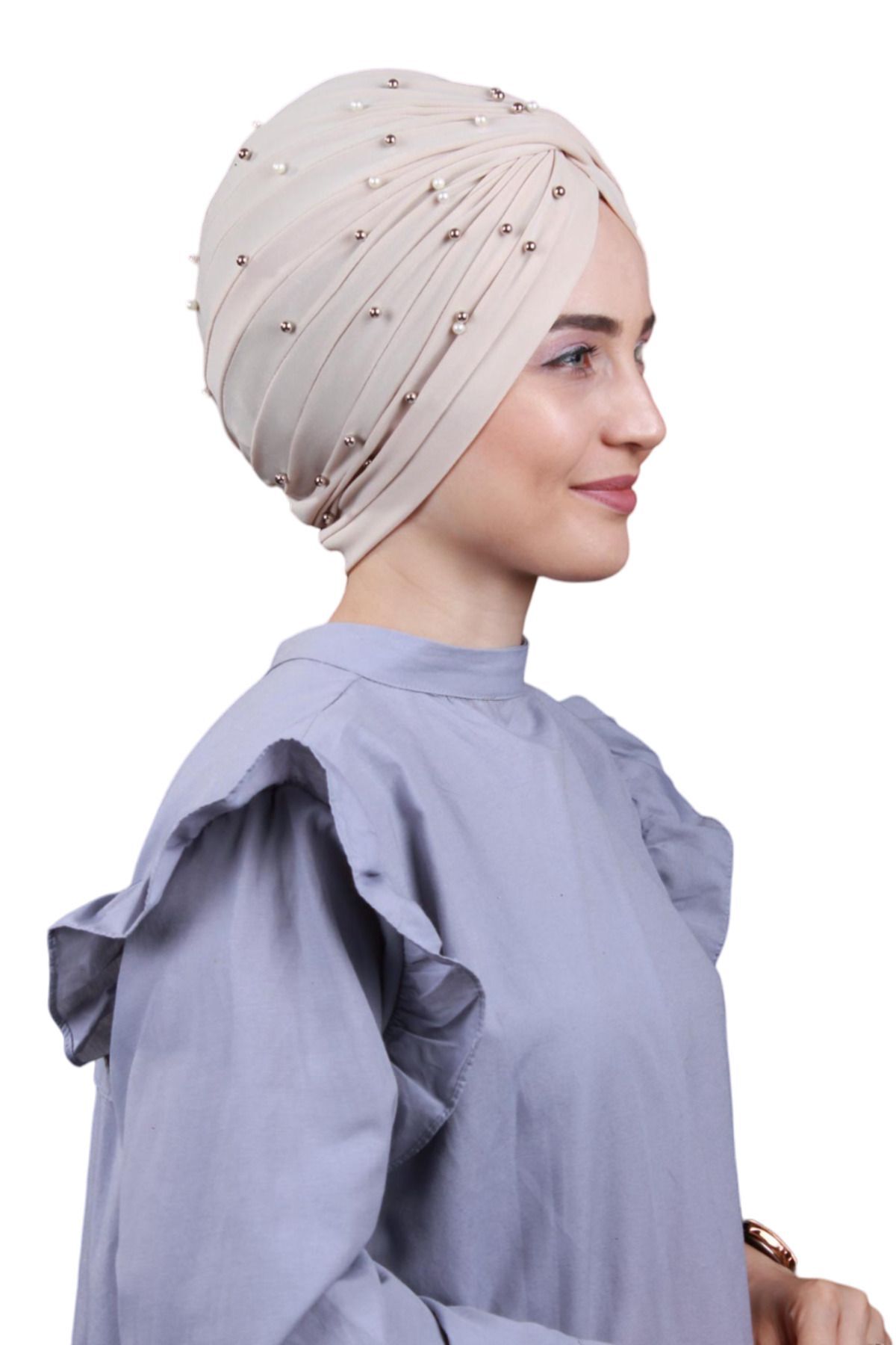 Kadın Tesettür İncili Taşlı Vera Dış Bone Taş Rengi - Standart