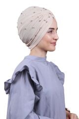 Kadın Tesettür İncili Taşlı Vera Dış Bone Taş Rengi - Standart