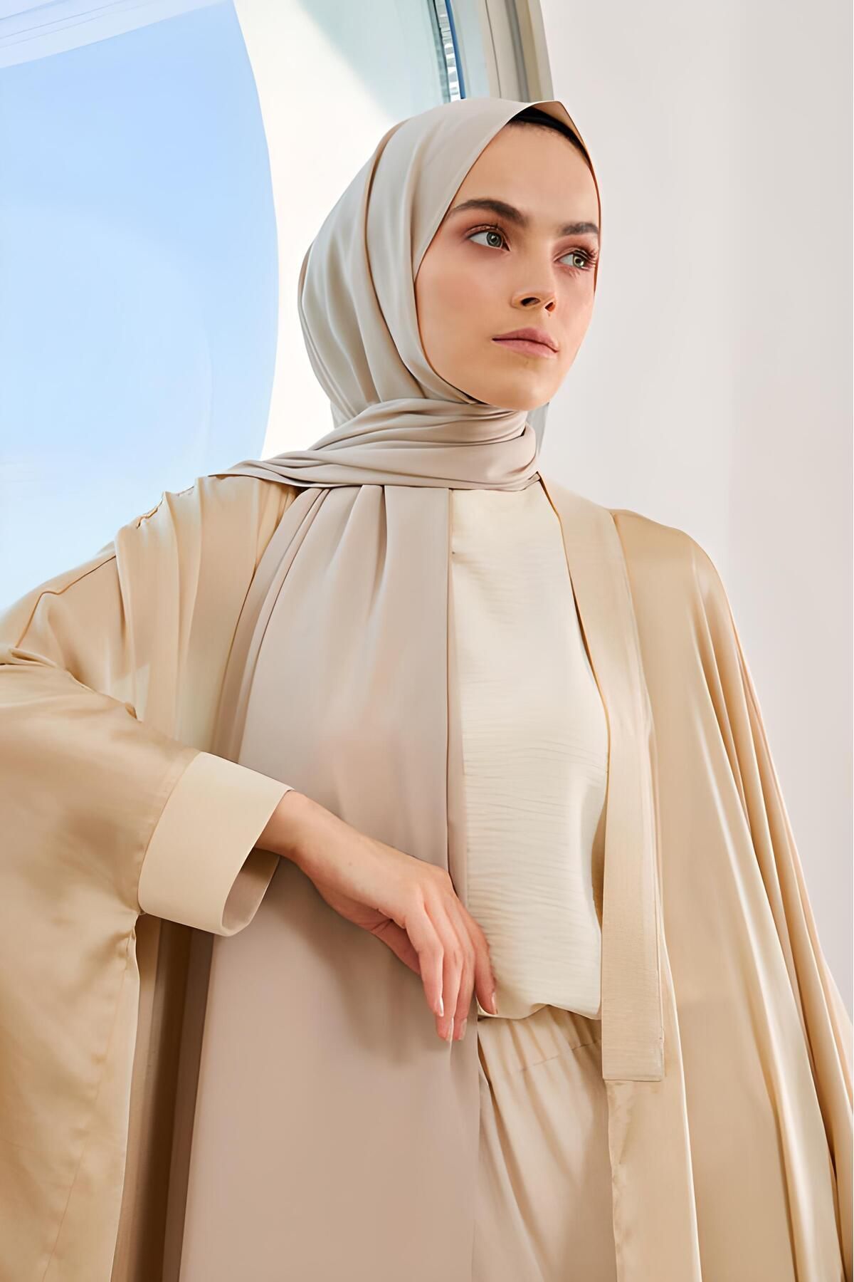 Kadın Tesettür Medine İpeği Şal Bej - Tek Ebat