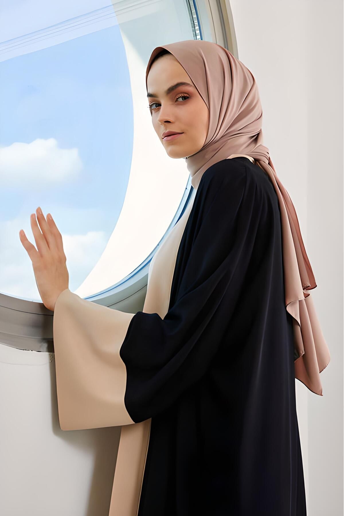 Kadın Tesettür Medine İpeği Şal Sütlü Kahve - Tek Ebat