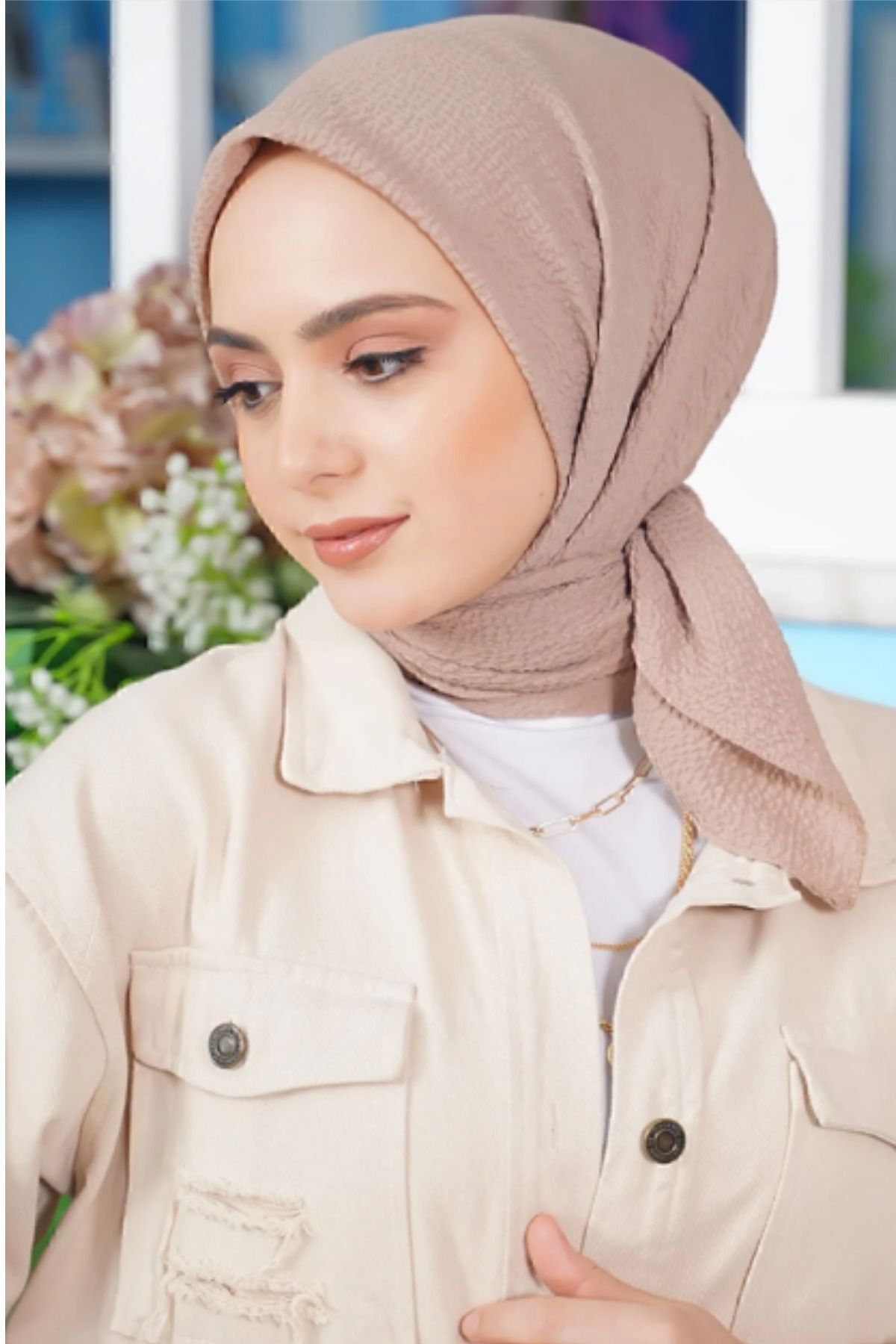 Kadın Tesettür Mio Caz Eşarp Hijab Bej - Tek Ebat