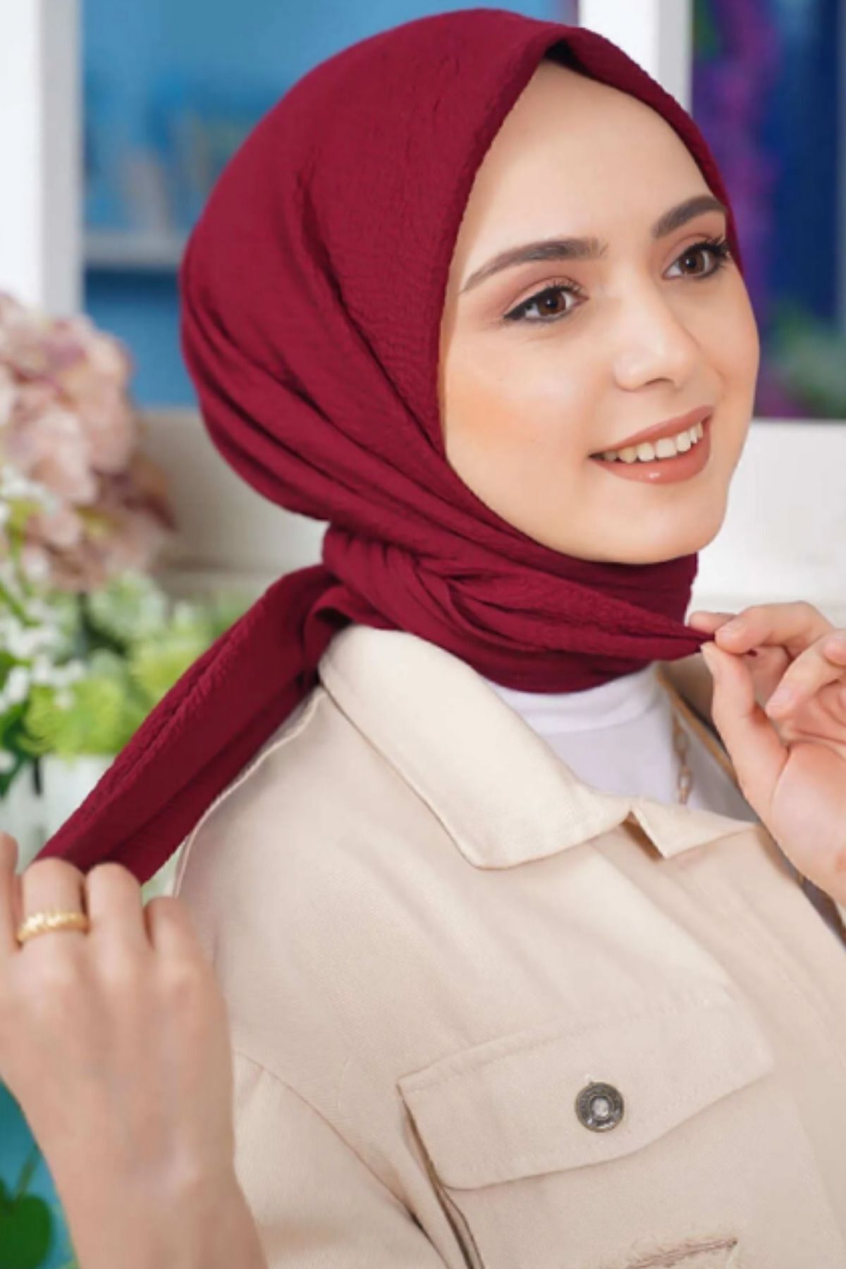 Kadın Tesettür Mio Caz Eşarp Hijab Bordo - Tek Ebat