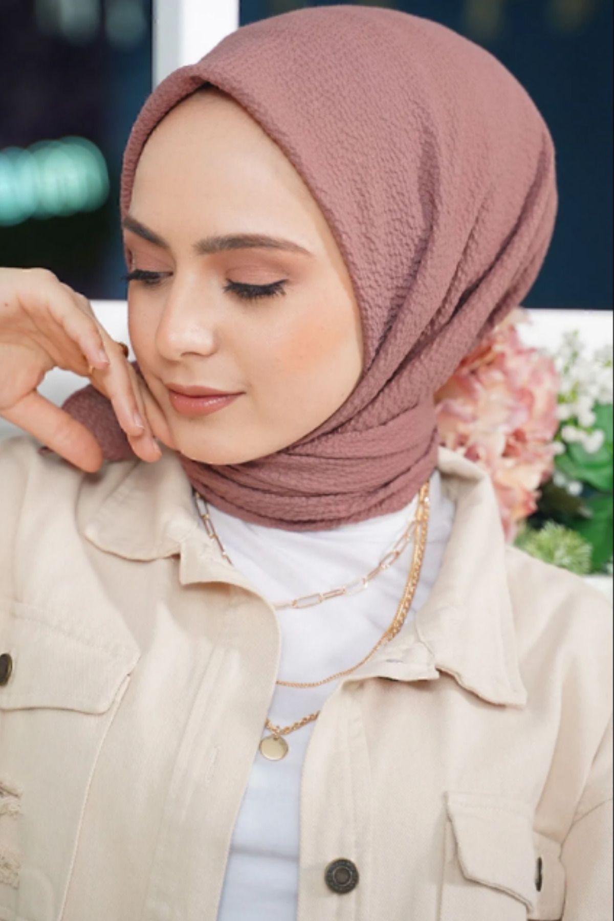 Kadın Tesettür Mio Caz Eşarp Hijab Gül Kurusu - Tek Ebat