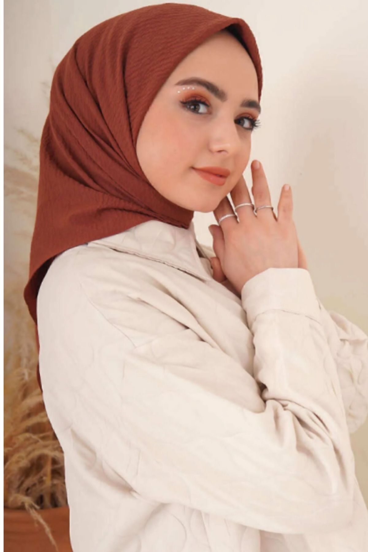 Kadın Tesettür Mio Caz Eşarp Hijab Kiremit - Tek Ebat