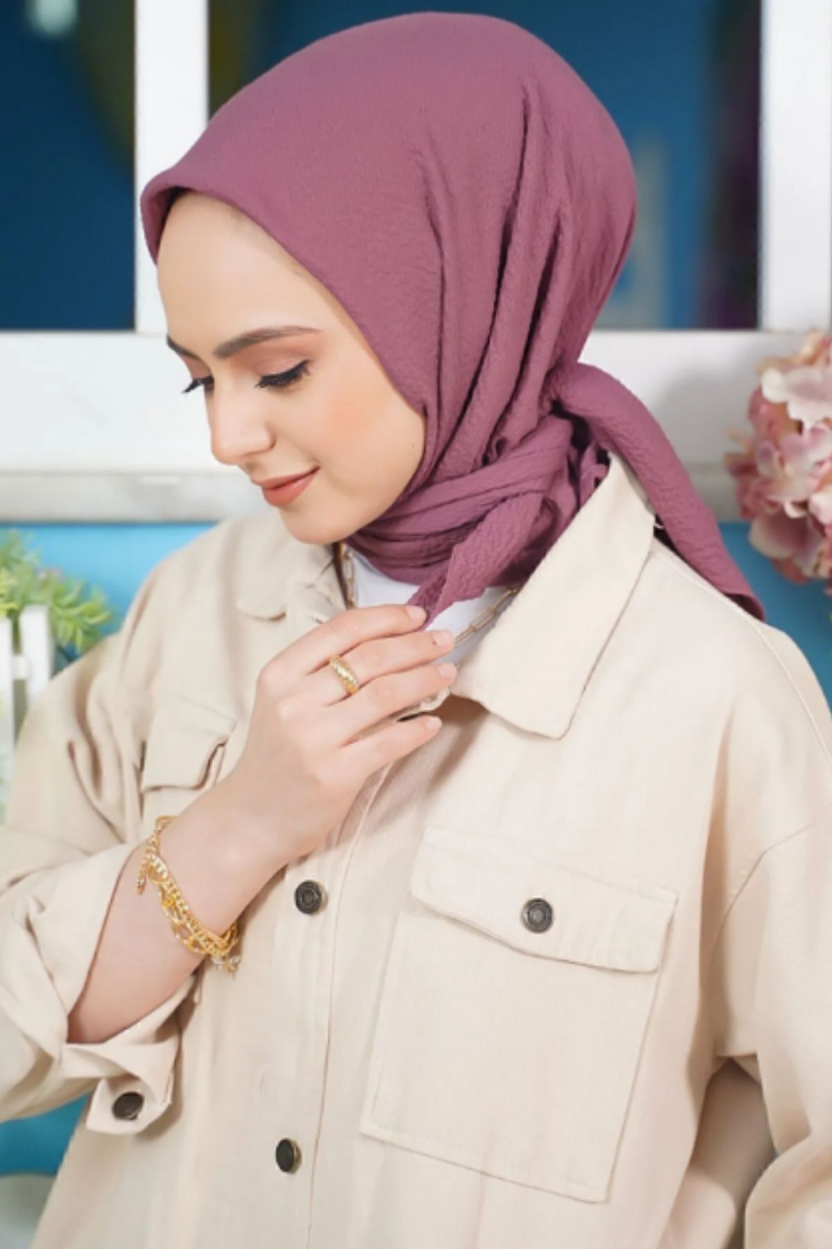 Kadın Tesettür Mio Caz Eşarp Hijab Mor - Tek Ebat