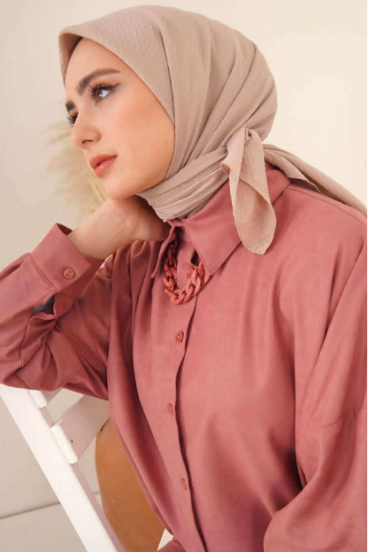 Kadın Tesettür Mio Caz Eşarp Hijab Sütlü Kahve - Tek Ebat