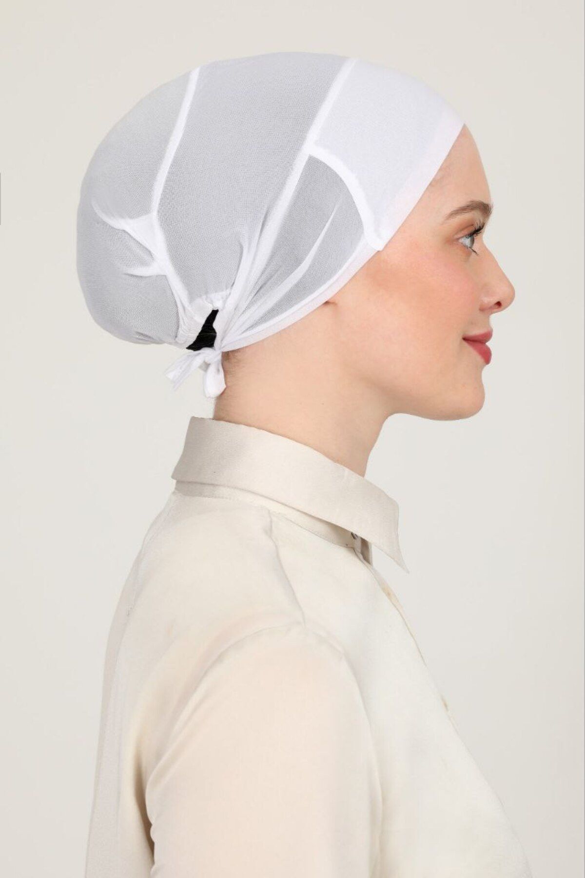 Kadın Tesettür Parisien Tüllü Climafit Likralı Nefes Alan Dikişsiz Parizyen Bone Ekru - Standart