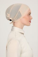 Kadın Tesettür Parisien Tüllü Climafit Likralı Nefes Alan Dikişsiz Parizyen Bone Bej - Standart