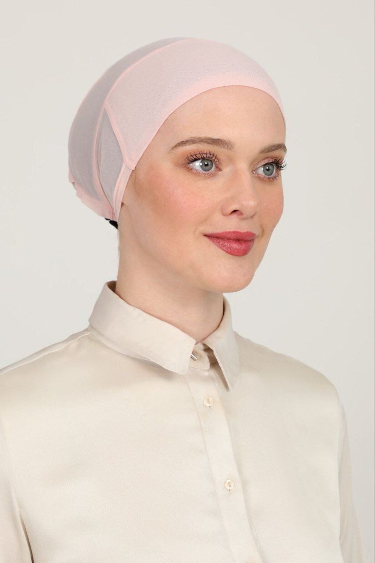 Kadın Tesettür Parisien Tüllü Climafit Likralı Nefes Alan Dikişsiz Parizyen Bone Pudra - Standart