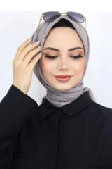 Kadın Tesettür Pratik Bambu Kraş Eşarp Açık Gri - 100 x 100