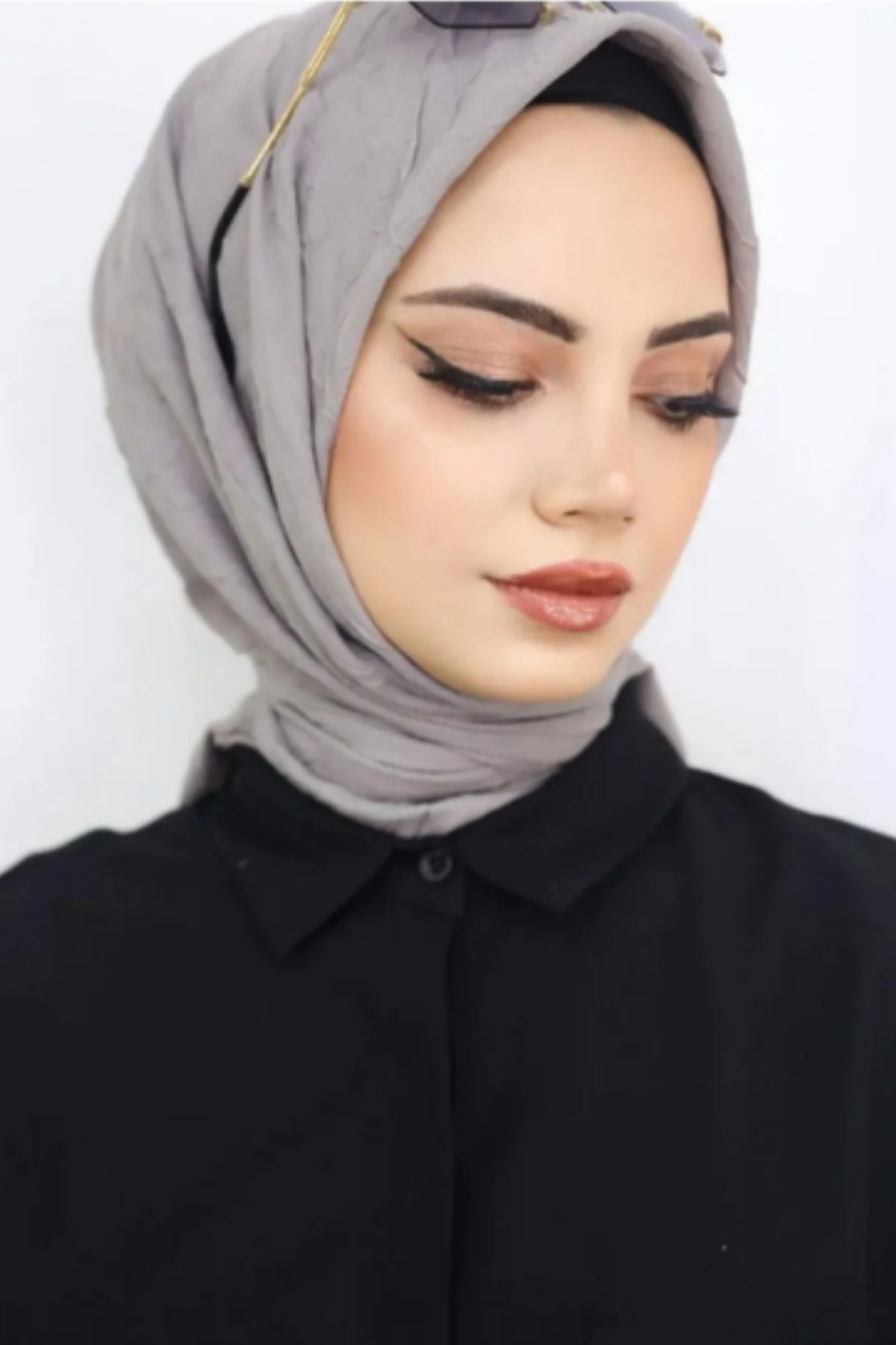 Kadın Tesettür Pratik Bambu Kraş Eşarp Açık Gri - 100 x 100