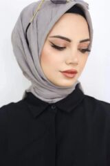Kadın Tesettür Pratik Bambu Kraş Eşarp Açık Gri - 100 x 100