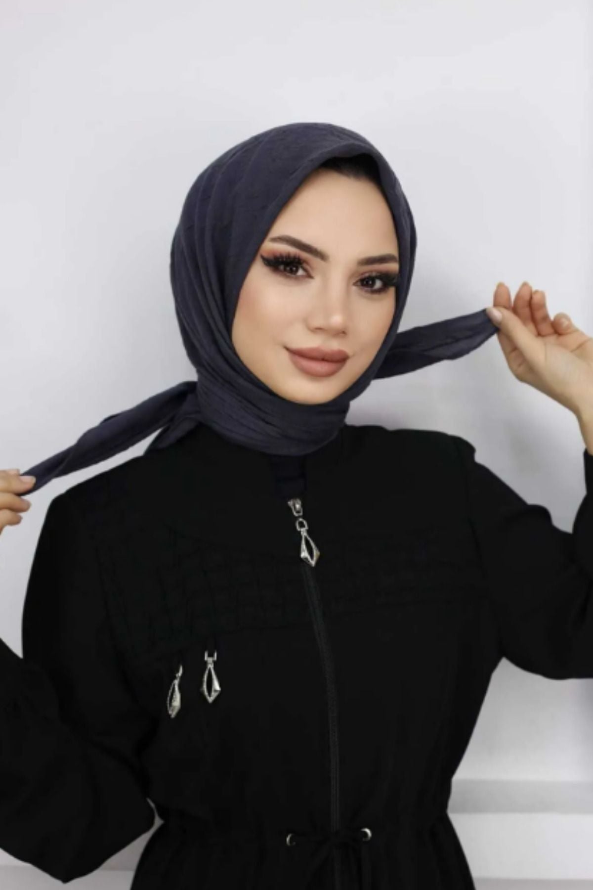 Kadın Tesettür Pratik Bambu Kraş Eşarp Antrasit - 100 x 100