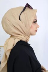 Kadın Tesettür Pratik Bambu Kraş Eşarp Bal Rengi - 100 x 100