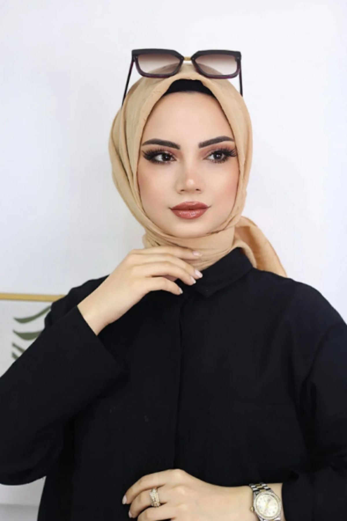 Kadın Tesettür Pratik Bambu Kraş Eşarp Bal Rengi - 100 x 100