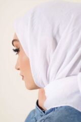 Kadın Tesettür Pratik Bambu Kraş Eşarp Beyaz - 100 x 100